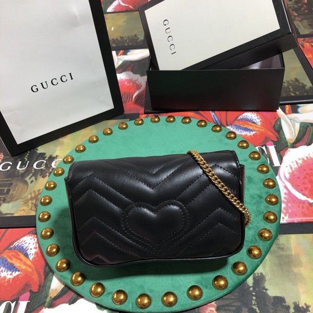 Gucci經典款女包 476433 Gucci GG Marmont絎縫真皮超迷你手袋鏈條包 古馳黑色斜挎女包  gqy1921